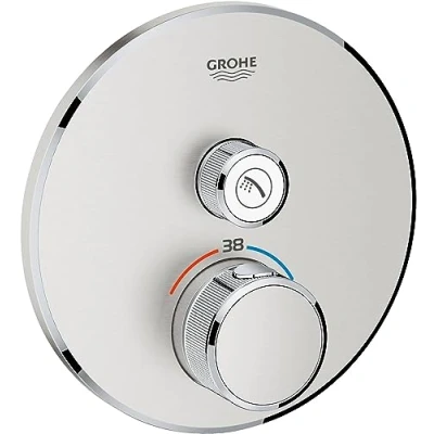 Image of GROHE Grohtherm Smartcontrol Thermostat for Shower, with Concealed Installation and One Valve Round Shape, Stainless Steel Look, Made In Germany By Eco Friendly Safety Features 29118DC0