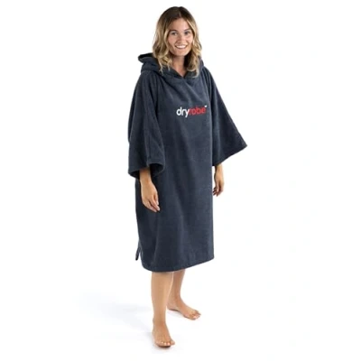 Image of Dryrobe Towelling Robe Hooded Poncho Towel Changing Organic Cotton (400 gsm) Short Sleeve (Large Navy)