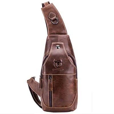 Image of Xieben Leather Sling Bag for Men Outdoor Travel Sports Chest Hiking Camping Casyak Crossbody Shoulder Pack Day Backpack Pouch Purse