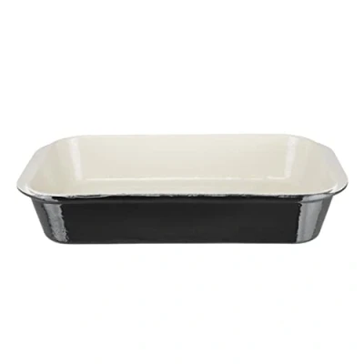 Image of Vogue Large Cast Iron Roasting Dish 5 Litre, Black &amp; Cream, Rectangular Enamelled Iron, Size: 70(H) x 405(W) 250(D)mm, Induction All Hob Compatible, U572
