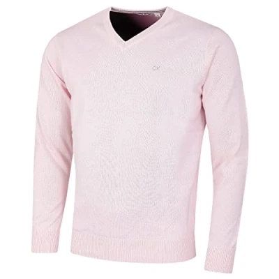 Image of Calvin Klein Mens V Neck Soft Sweater Pink L