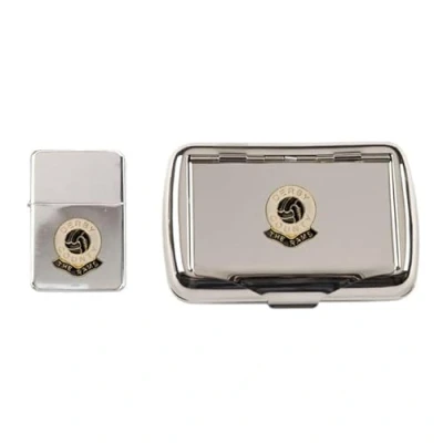Image of Derby County Football Club Polished Chrome Tobacco tin and stormproof Petrol Lighter
