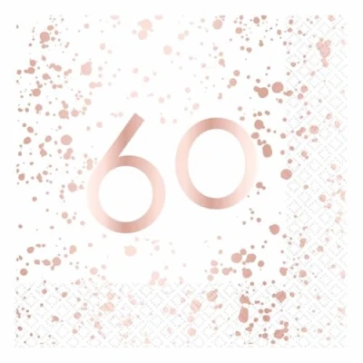 Image of amscan 9913904 Rose Gold 60th Birthday Party Luncheon Napkins, 16 Pack, 33 cm