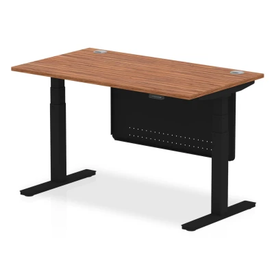 Image of Air 1400x800 Height Adjustable Desk Walnut CP Black Leg Modesty Panel