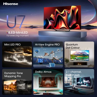 Image of Hisense 75 Inch 144Hz Mini LED Smart TV 75U7NQTUK Quantum Dot Colour, Dolby Vision IQ &amp; Atmos, iMax Enhanced, Built in Subwoofer and Vidaa OS with Freely, Youtube, Netflix Disney+ (2024 Model)