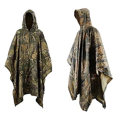 Image of Ralaland Waterproof Rain Cape,Adult Camo Poncho Multifunctional Camouflage Raincoat for Men and Women Outdoor Camping Military Cycling Traveling