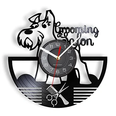 Image of Smotly Vinyl Wall Clock, Pet Grooming Salon Pattern Vintage Clock ，Silent Kids Home Decor Gift. (Without light)