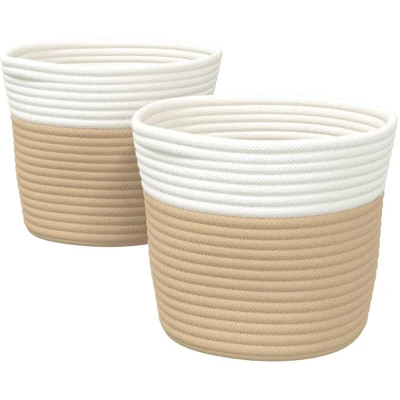 Image of vidaXL Storage Baskets 2 pcs Beige and White Ø24x18 cm Cotton