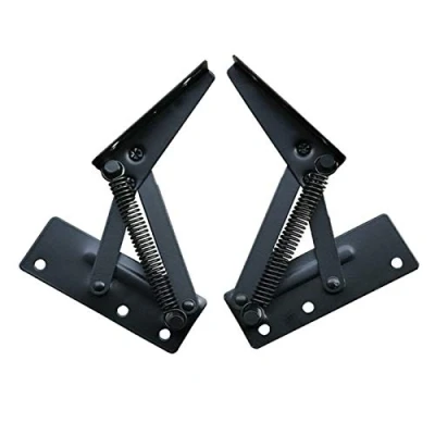Image of INCREWAY Folding Spring Hinges，1 Pair Black Sturdy Hinges 80 Degree Lifting Bracket Cabinet Door Hinge for Sofa Drawer Bed