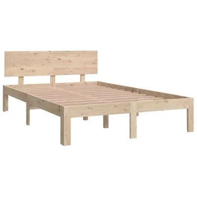 Image of vidaXL Solid Pinewood Bed Frame 120x190 cm Small Double, Sturdy Wooden Construction, Classic Headboard, Easy to Assemble, Modern Bedroom Furniture