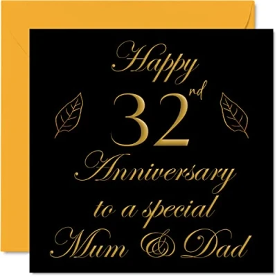 Image of Special 32nd Anniversary Card for Dad Mum Parents &amp; Happy 32 Wedding Cards from Son Daughter Family, 145mm x Greeting Thirty Second Anniversaries