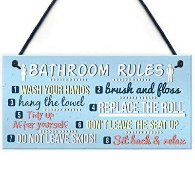Image of RED OCEAN Bathroom Toilet The Loo Rules Shabby Chic Vintage Retro Funny Novelty Hanging Door Sign Plaque Gifts