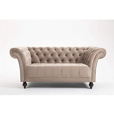 Image of DProT Handmade Chesterfield Sofa Armchair 1.5, 2 or 3 Seater Settee Love Seat Velvet (2 Beige)