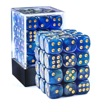 Image of Bescon Moonstone 12mm 6 Sided Dice 36 in Brick Box, Pearl Blue D6 with Green Shimmery, Six Die (36) Block of