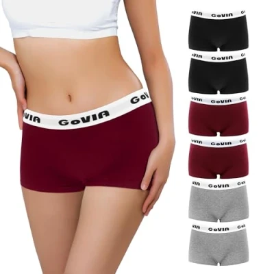 Image of Libella ZD3921 Women&#039;s Panties Pack of 6 Hipsters Boxer Shorts Cotton Underwear, 2xblack/2xmagenta/2xlight grey, M