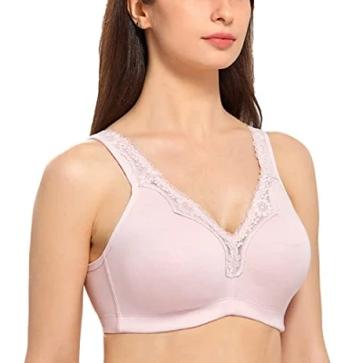 Image of Delimira Women&#039;s Non Wired Bras Full Coverage Cotton Comfort Bra Plus Size Padded Soft Gentle Rose 38D