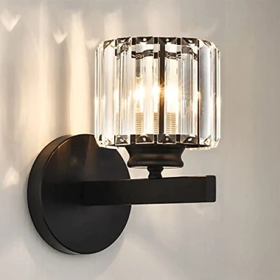 Image of Retro Crystal Wall Light Sconce, E27 Modern Black Lamp, Lighting Fixtures for Bedside Bedroom Living Room Corridor Dining Hallway (Black Round)