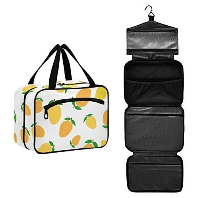 Image of Moyyo Yellow Mango White Hanging Toiletry Bag Travel Wash with Hooks Waterproof Large Makeup Organiser Cosmetic Bags for Women Men Boys Girls Kids
