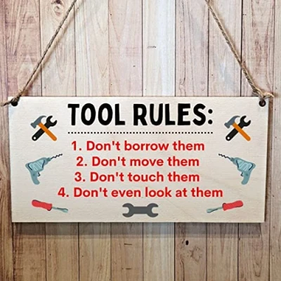 Image of Second Ave Funny Joke Tool Rules Wooden Hanging Gift Rectangle Sign Plaque Father&#039;s Day Birthday