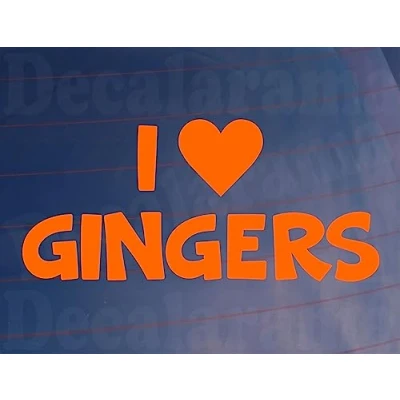 Image of Car Stickers I Love Heart Gingers Fun Cute Novelty Van Window Bumper Boot Door Decal Gift Present