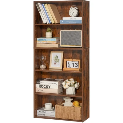 Image of VEVOR 5 Tiers Narrow Bookshelf, 53 in Wooden Open Bookcase with Height Adjustable Shelf, Freestanding Tall Display Storage Floor Bookshelf for Library, Bedroom, Living Room, Office, Brown