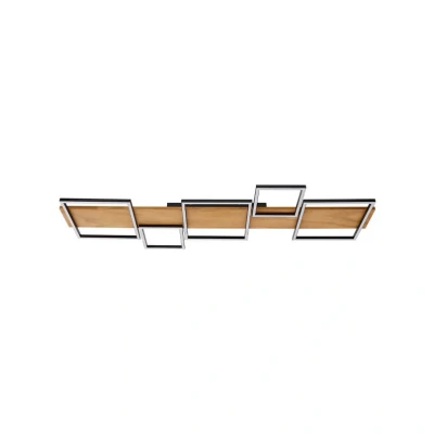 Image of Lindby LED ceiling lamp Galad, black, wood, 5 bulb, 140 cm