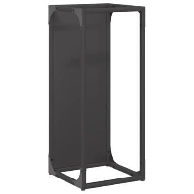 Image of vidaXL Firewood Rack Cold Rolled Steel Black 25x25x60 cm Indoor Log Holder with Wooden Top High Capacity Storage for Efficient Airflow and Elegance