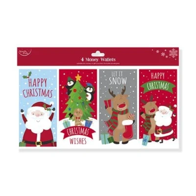 Image of North Pole Christmas Xmas Money Cash Gift Wallets &amp; Envelopes, Santa/Friends Pack of 4