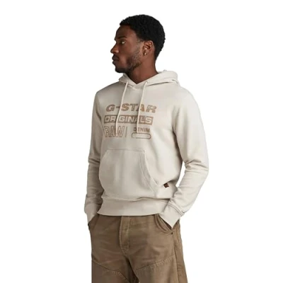 Image of G STAR RAW Men&#039;s Distressed Originals Hooded Sweater, Beige/khaki (whitebait D24414 D562 1603), XS