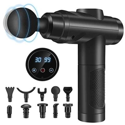 Image of Massage Gun Deep Tissue, Muscle Percussion Massager with 30 Speeds Quiet Hand Massagers LCD Touch Screen 10 Heads for Shoulder Body Back Relaxation