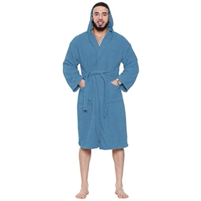 Image of True Face Bath Robe Unisex Luxury Egyptian Cotton Towelling Dressing Gown High Absorbant Soft Towel Silver Grey Shawl Size L Royal Blue HDY