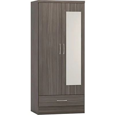Image of Seconique Nevada Mirrored 2 Door Wardrobe in Black Wood Grain