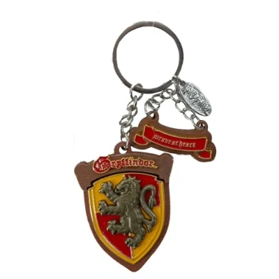 Image of GWCC Licensed Harry Potter Wooden Enamel 3D Keyring Keychain, 5 Houses, Hogwarts, Gryffindor, Slytherin, Hufflepuff and Ravenclaw (Gryffindor)