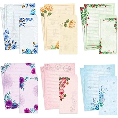 Image of Stationary Lined Paper and Envelopes Set Pack of 48 Japanese Stationery Vintage Floral Letter Writing 8.5 x 11 Inch