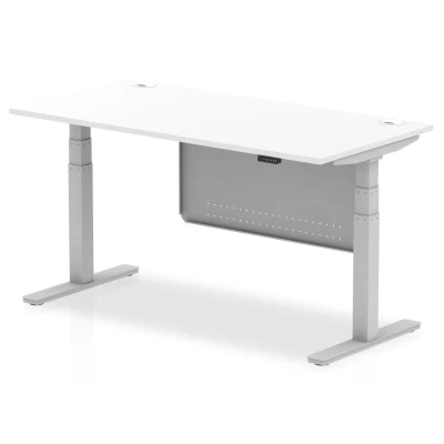 Image of Air 1600x800 Height Adjustable Desk White CP Silver Leg Modesty Panel