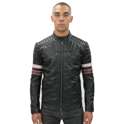 Image of Men’s Racing Black Leather Biker Jacket 4XL