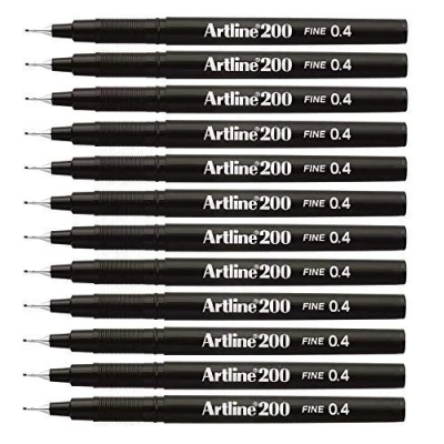 Image of 2XFineliner Pen Water Based Ink 0.4mm Tip Line Black Ref A2001 [Pack of 12]
