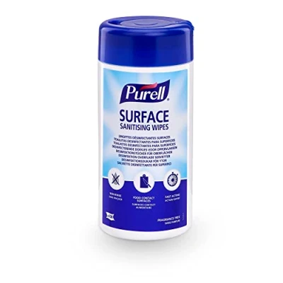 Image of Purell Surface Sanitizing Wipes, 100 Count Canister Unscented Food Contact Wipes Kills 99.999% of Most Harmful Germs No Rinse Required