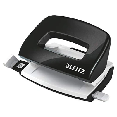 Image of Leitz Mini Hole Punch, 10 Sheets, Guide Bar with Format Markings, Metal, WOW Range, 50601095 Black