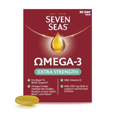 Image of Seven Seas Omega 3 Fish Oil Extra Strength, One A Day, Vitamin D, 1250 Mg Oil, 750 + 250 mg, 30 High Strength Tablets