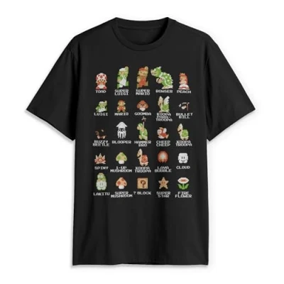 Image of Nintendo mensNNTD0075 10001006Pixel Cast T Shirt Crew Neck Short Sleeves Black Medium