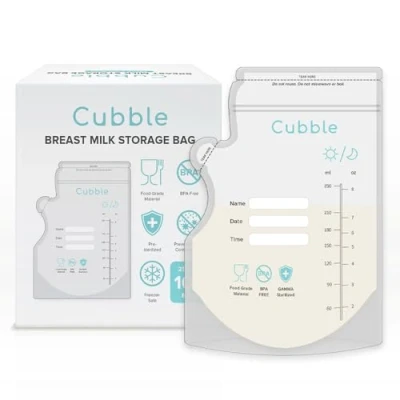 Image of 100 Pcs Cubble Breast Milk Storage Bags, 8oz/250ml Disposable Pour Spout Bags Pre sterilised Breastmilk Fridge Freezer Pouches Double Zipper Leak Proof feeding Essentials