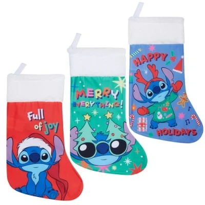 Image of Disney Stitch Christmas Stockings for Kids Teens Adults Set of 3, Cute Festive Hanging Decor Xmas