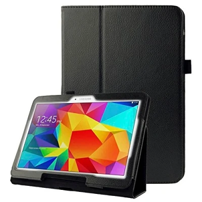 Image of subtel® Book Tablet Case with Stand Compatible for Samsung Galaxy Tab 4 10.1 (SM T530 / SM T531 T533) Synthetic Leather Protective Folding Flip Folio Wallet Tri Fold Bookcase Cover Sleeve Black