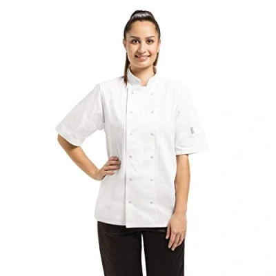 Image of Whites Chefs Clothing Vegas Unisex Polycotton Jacket Short Sleeve, 2XL / XXL 2Extra Large, White, Chest Size: 52 54 inch 132 137 cm, Double Breasted, Machine Washable, A211