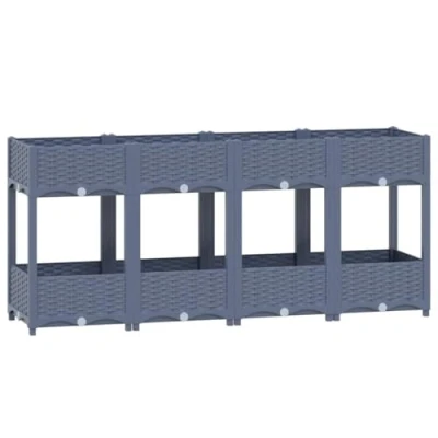 Image of vidaXL Polypropylene Raised Bed with 2 Shelves Rectangular Garden Pot for Vegetables, Herbs &amp; Flowers DIY Planting Outdoor Use Grey, 160x40x71 cm