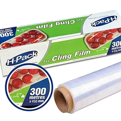 Image of H Pack Cling Film 300 Metres x 450 mm PVC Strong Extra Big Catering All Purpose Food Storage Tear Resistant