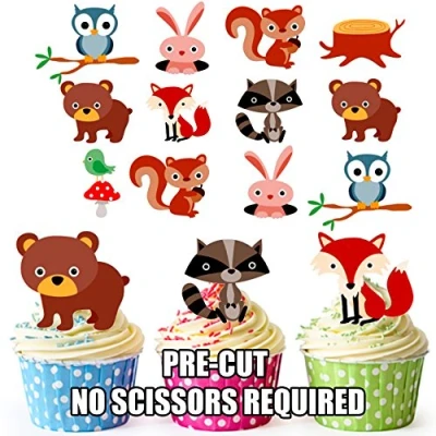 Image of AK Giftshop Children&#039;s Woodland Creatures Party Pack, 36 Cup Cake Toppers Edible Stand Up Decorations