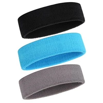 Image of ONUPGO Sweatband Headband for Men &amp; Women 3PCS Sports Headbands Moisture Wicking Athletic Cotton Terry Cloth Sweat Absorbing Head Band