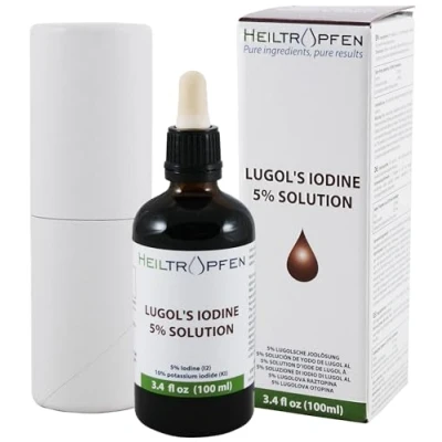 Image of Lugols Iodine Solution 5% 3.4 Oz 100 ml 15% Liquid Formulation 5 Percent Supplement Drops Thyroid Support Made with and 10% Potassium Iodide Heiltropfen®